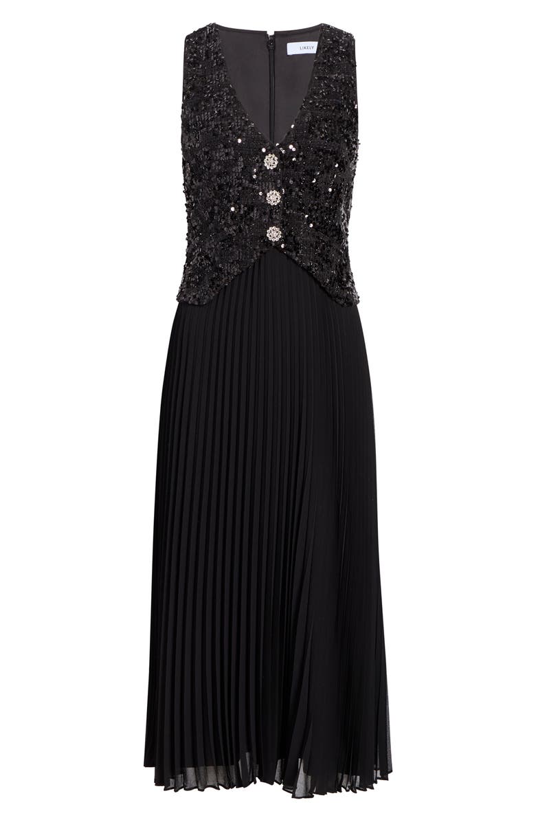 LIKELY Dorothea Sequin Pleated Sleeveless Midi Dress, Alternate, color, Black