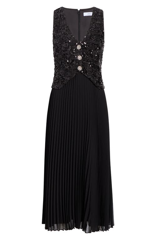 Likely Dorothea Sequin Pleated Sleeveless Midi Dress In Animal Print