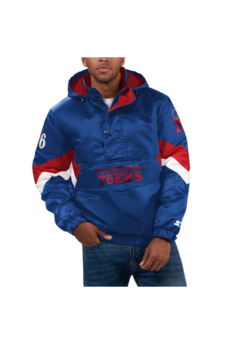 Men's Starter  Royal Philadelphia 76ers Force Play Satin Hoodie Half-Zip Jacket, Main, color, Royal