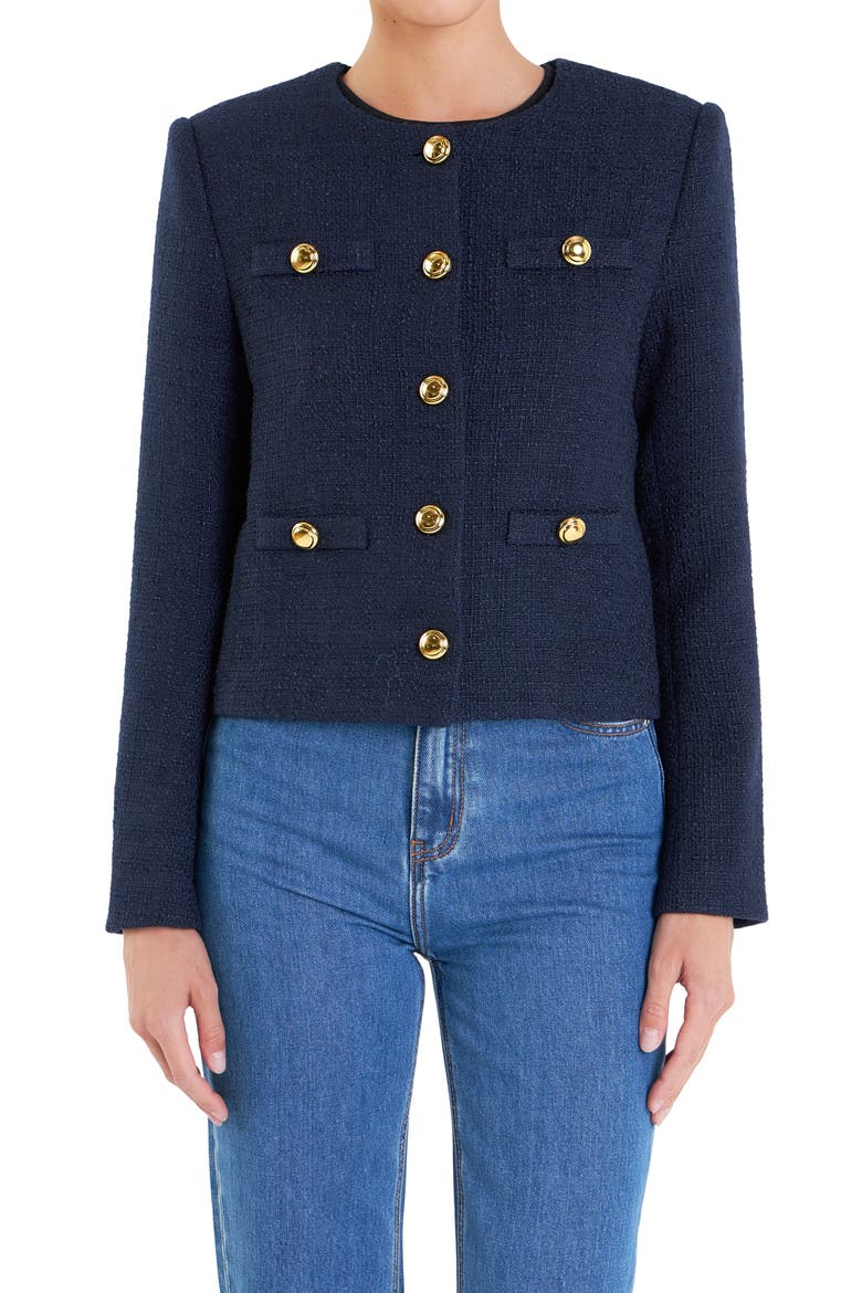 Crop Tweed Jacket, Alternate, color, NAVY