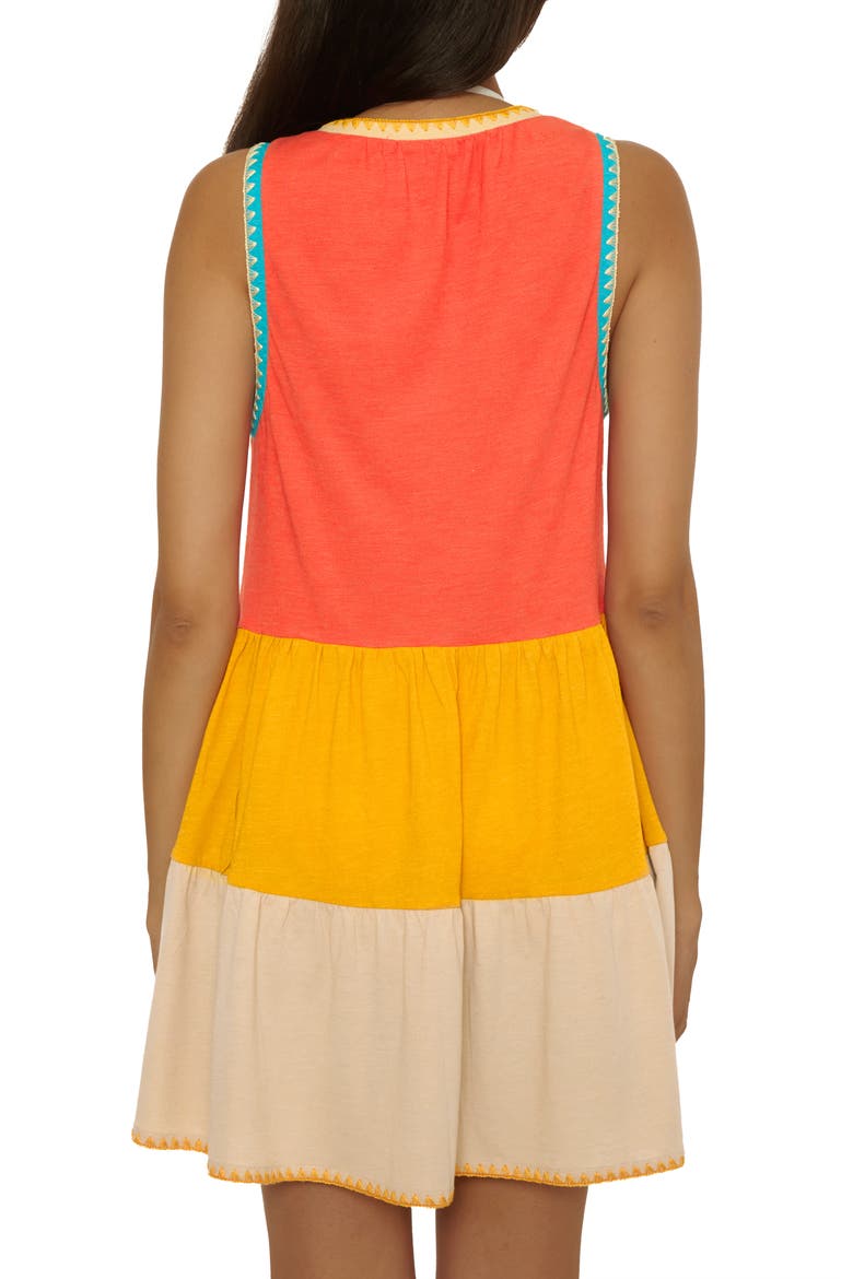 Lagos Embroidered Colorblock Cover-Up Minidress, Alternate, color, SCARLET