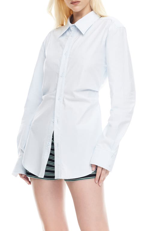 Lioness Naomi Cinched Waist Slit Front Collared Shirt In White