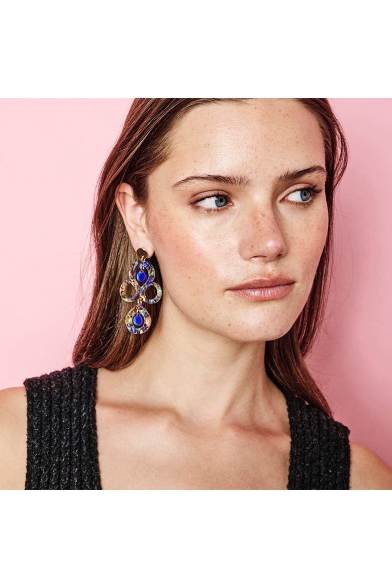 Petite Batik Earrings - Blue Splatter & Blue Mirror, Alternate, color, Blue Splatter & Blue Mirror