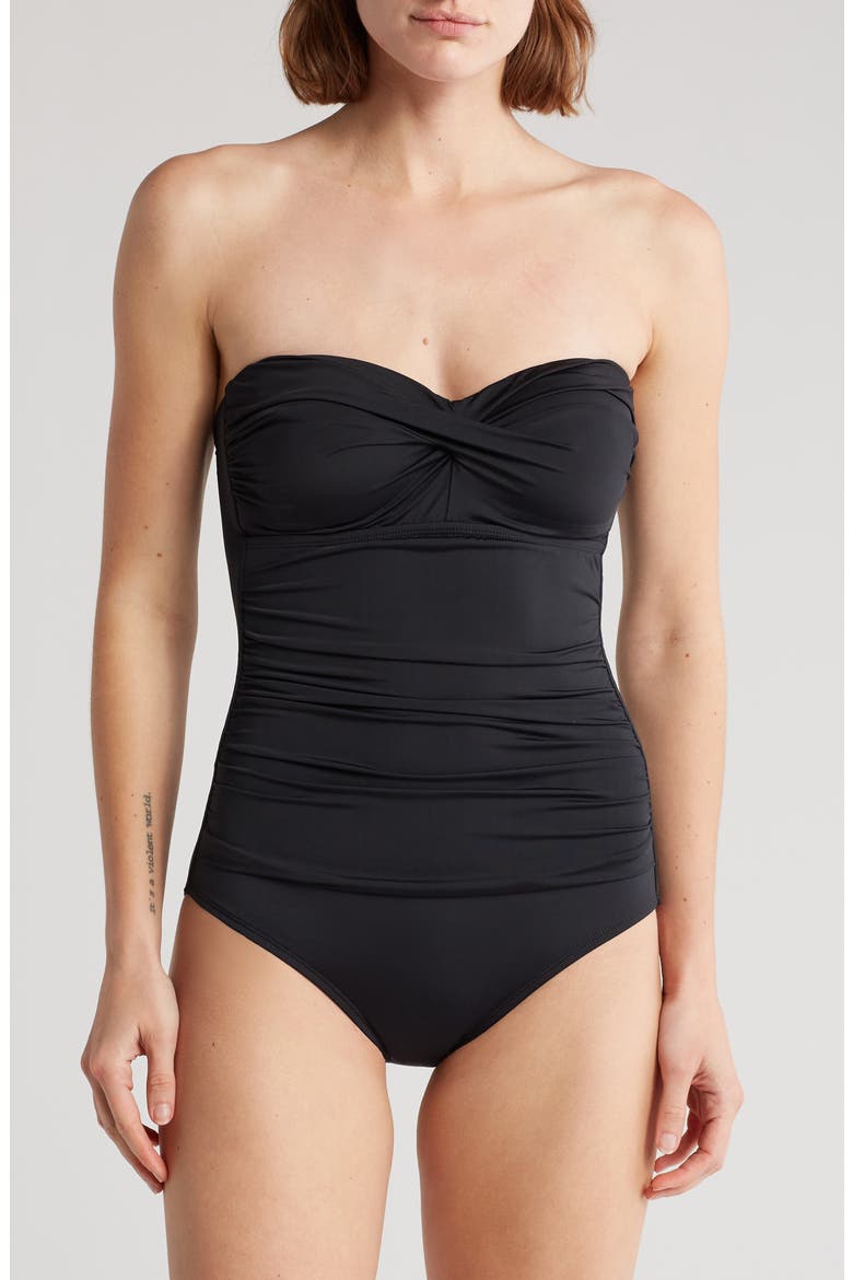 Flora Bandeau One Piece Swimsuit, Alternate, color, BLACK