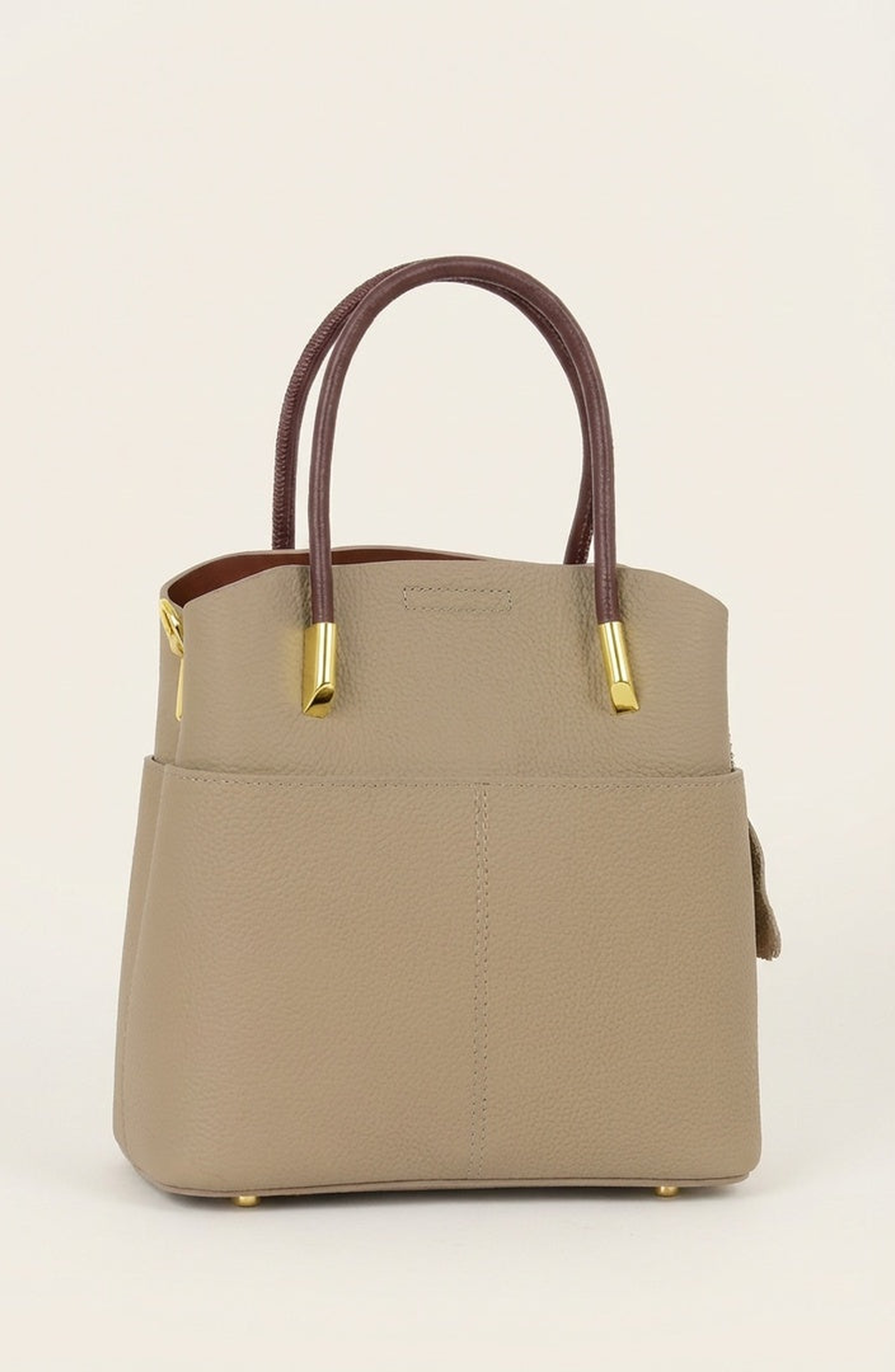 Modenaire Structured Leather Tote with Contrast Handles and Crossbody Strap, Alternate, color, Gold