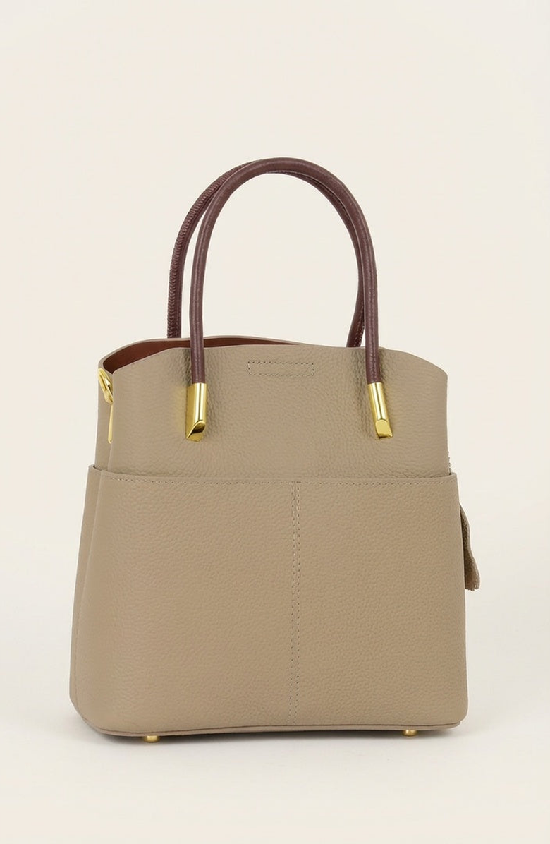 Modenaire Structured Leather Tote with Contrast Handles and Crossbody Strap, Alternate, color, Gold