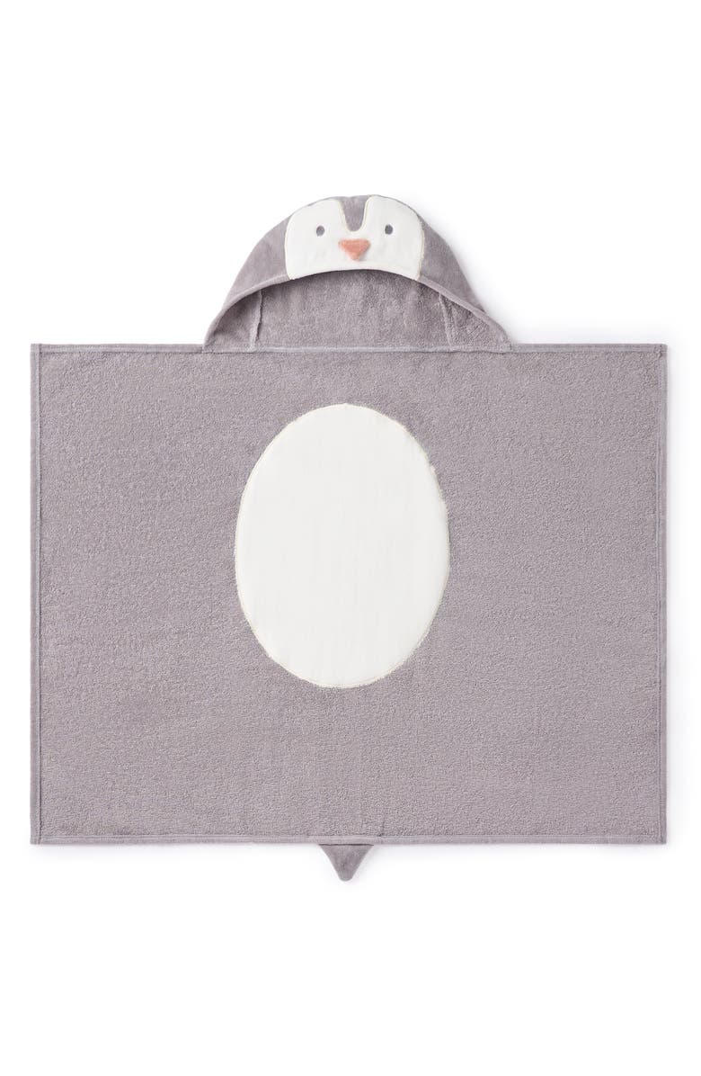 Elegant Baby Terry Velour Hooded Penguin Towel, Main, color, Gray