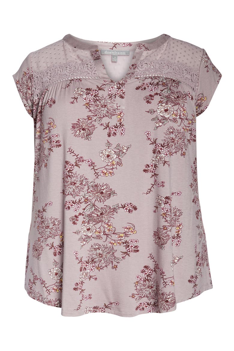 Daniel Rainn Floral Print Swiss Dot Top, Alternate, color, D365N MAUVE