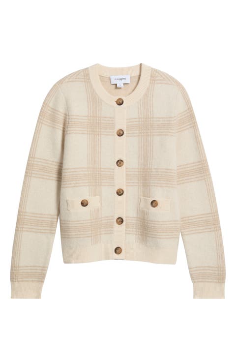 Windowpane Plaid Cashmere & Silk Cardigan
