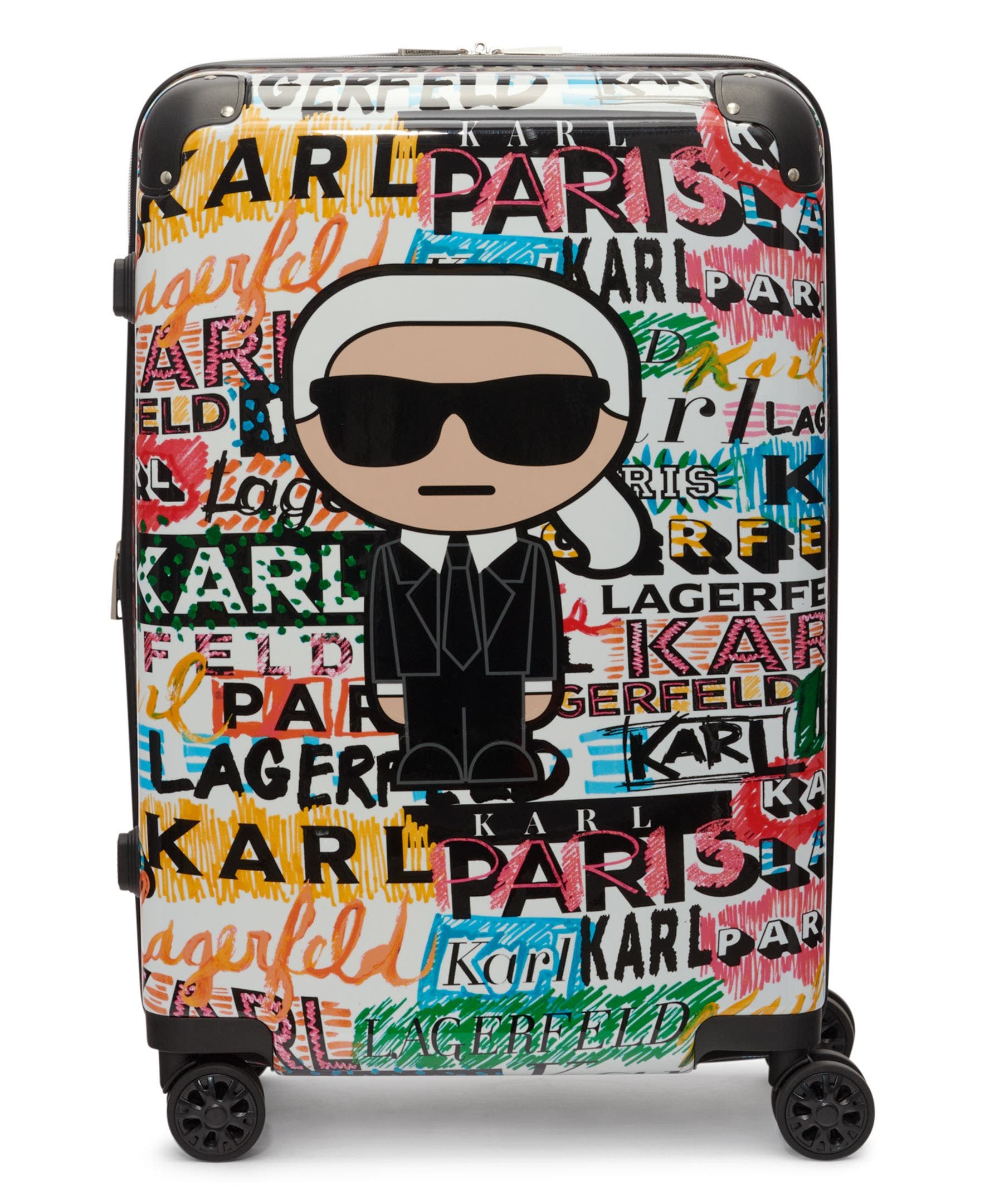 KARL LAGERFELD Logo Explosion Upright Suitcase, Main, color, Multi Color