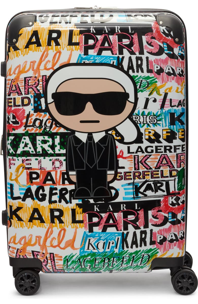 KARL LAGERFELD Logo Explosion Upright Suitcase, Main, color, Multi Color