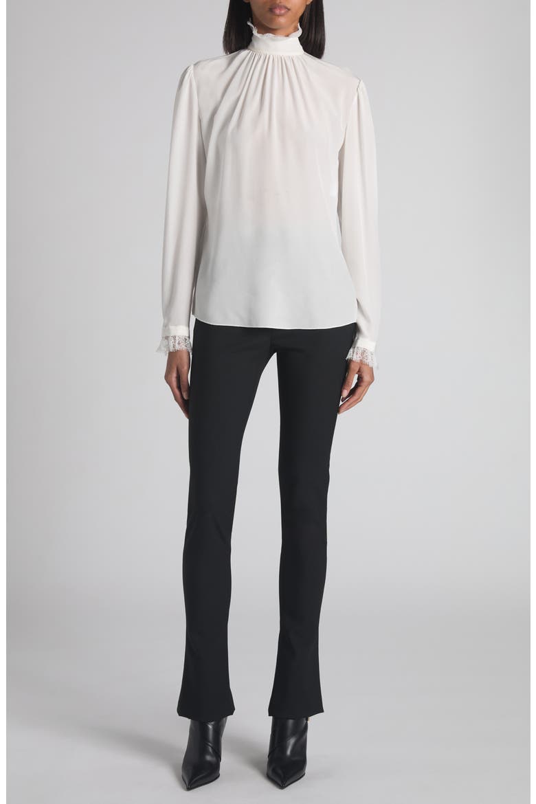 Lace Insert Silk Crêpe de Chine Top, Alternate, color, LIGHT IVORY