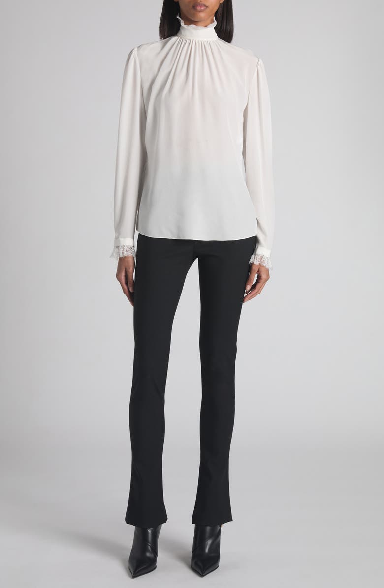 McQueen Lace Insert Silk Crêpe de Chine Top, Alternate, color, Light Ivory