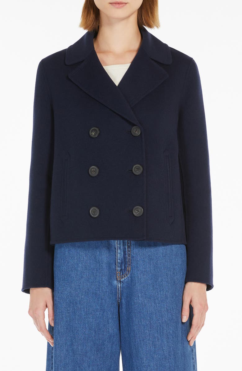 Weekend Max Mara Taglio Double Breasted Wool Blend Blazer, Main, color, Navy