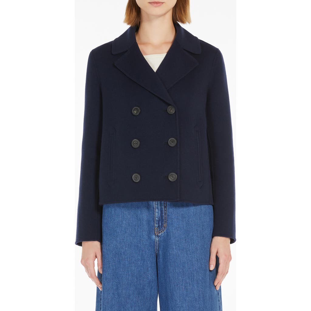 Weekend Max Mara Taglio Double Breasted Wool Blend Blazer In Navy