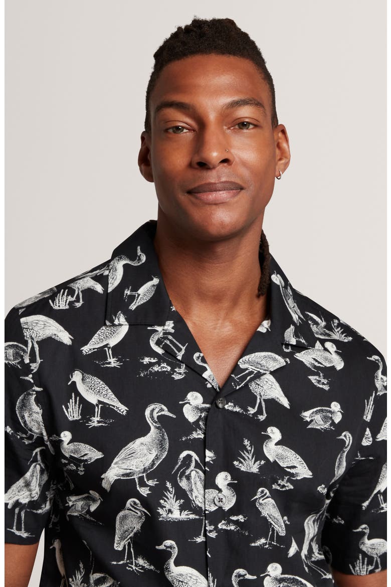 Yamal Duck Print Camp Shirt, Alternate, color, BLACK