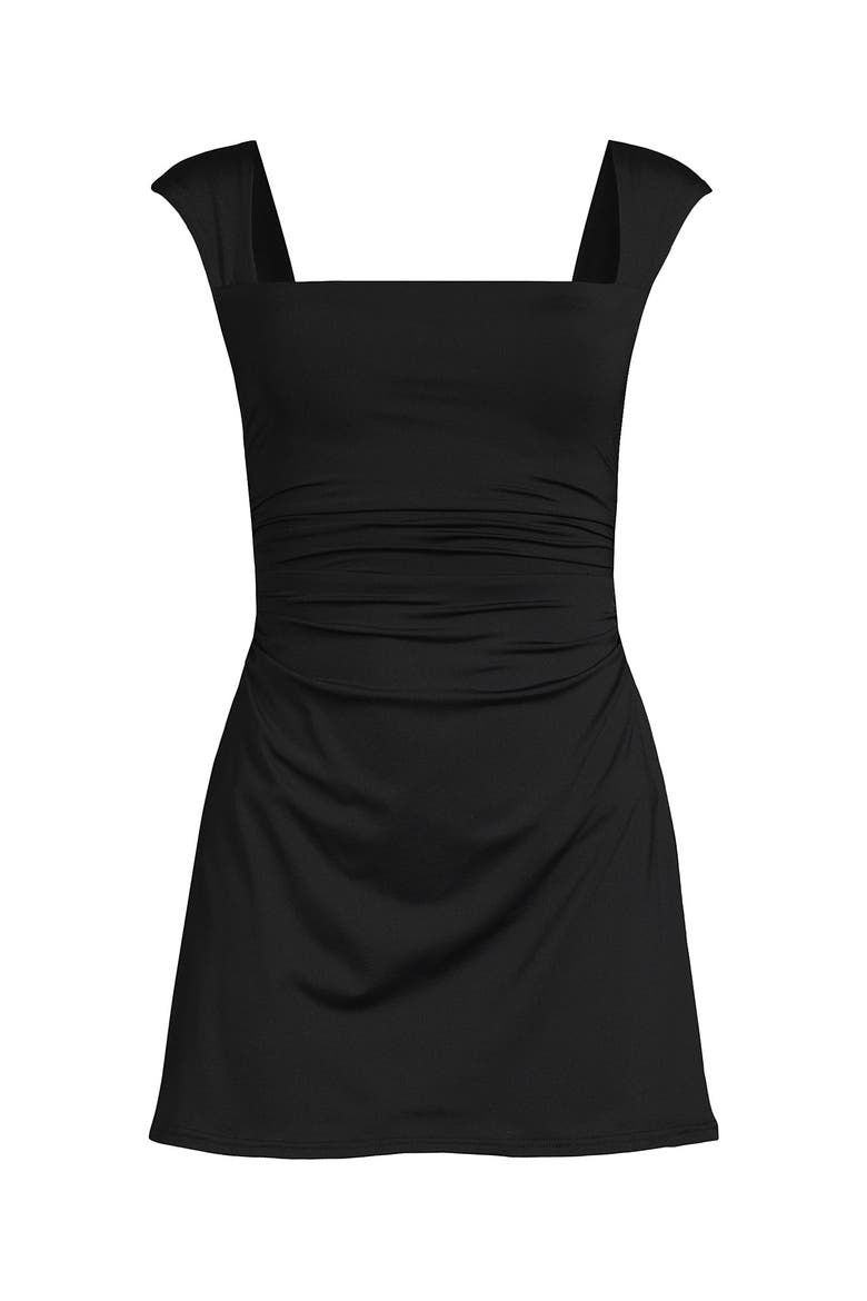 Chlorine Resistant Square Neck Ruched Swim Dress One Piece Swimsuit, Alternate, color, Black