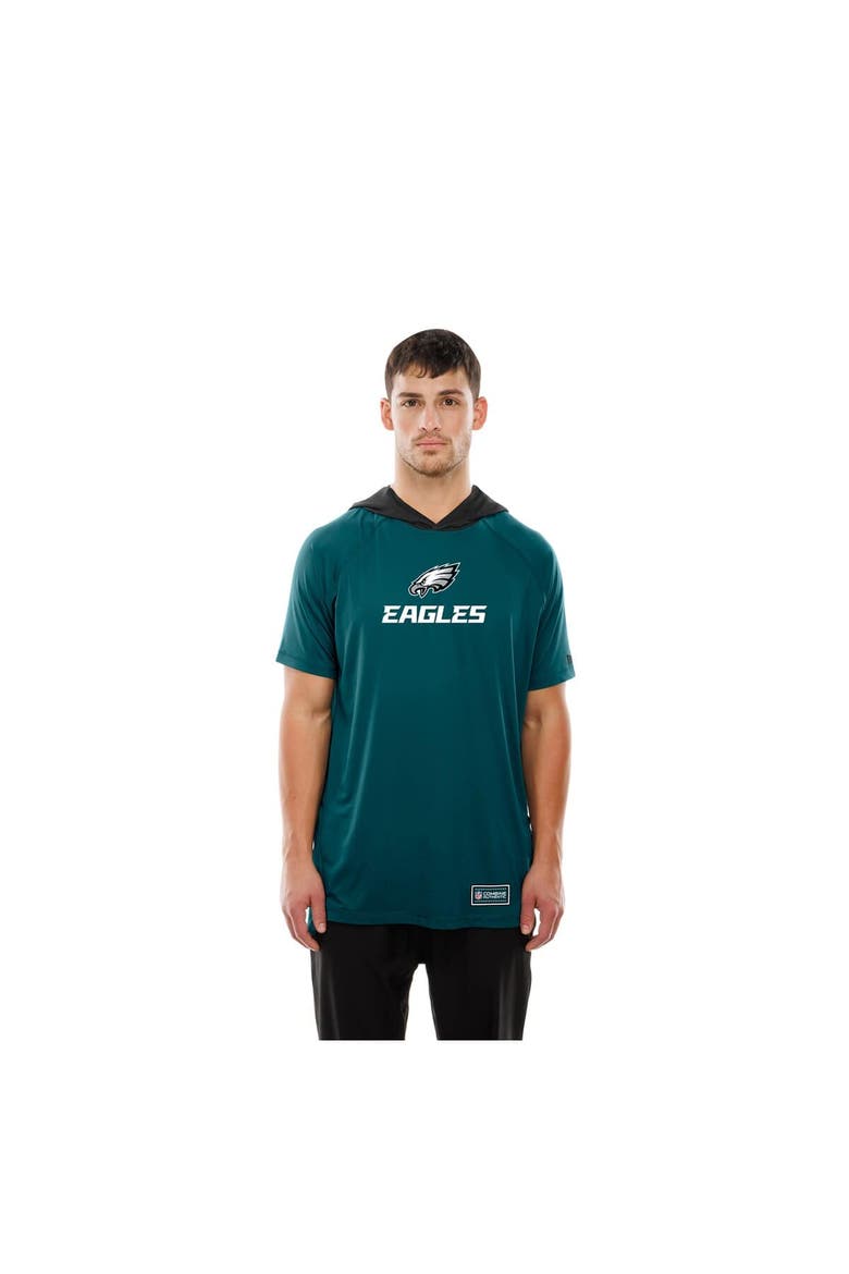 Men's New Era  Midnight Green Philadelphia Eagles Combine Authentic Hooded Raglan Short-Sleeve T-Shirt, Alternate, color, Green