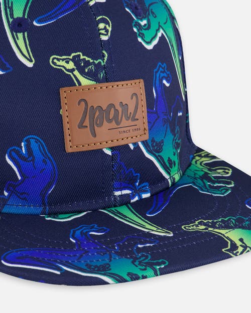 DEUX PAR DEUX DEUX PAR DEUX BOY'S PRINTED CAP BLUE AND GREEN DINO ON NAVY