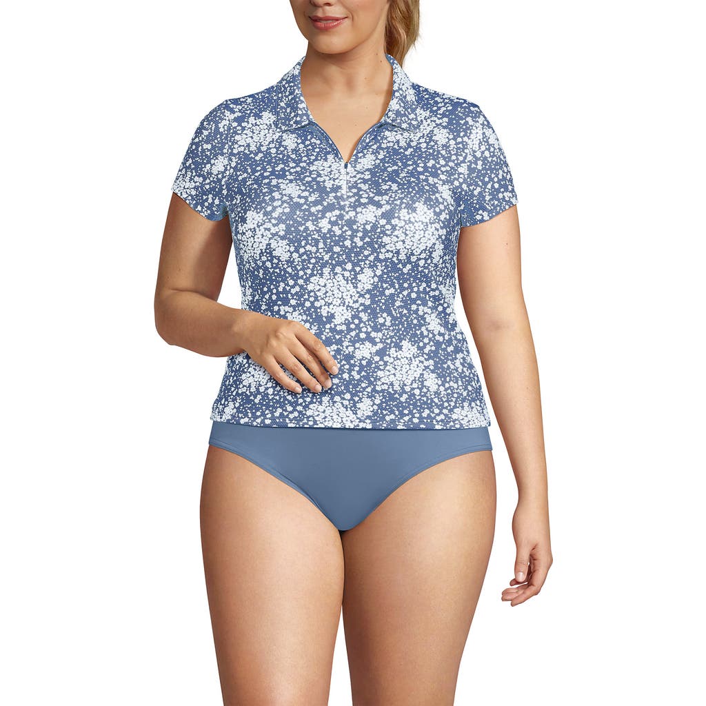 LANDS' END LANDS' END PLUS SIZE SHORT SLEEVE PIQUE JOHNNY COLLAR UPF 50 RASH GUARD