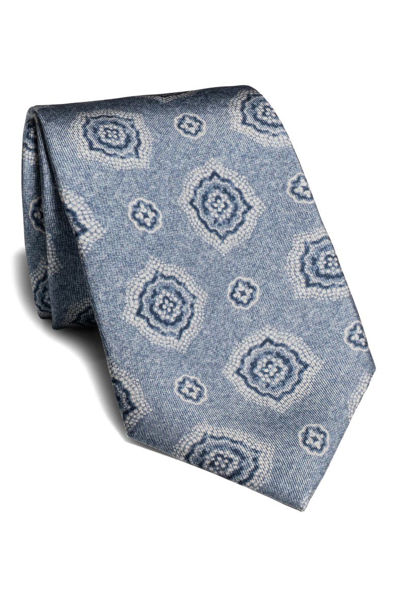 Carney Medallion Silk Tie, Main, color, FADED BLUE