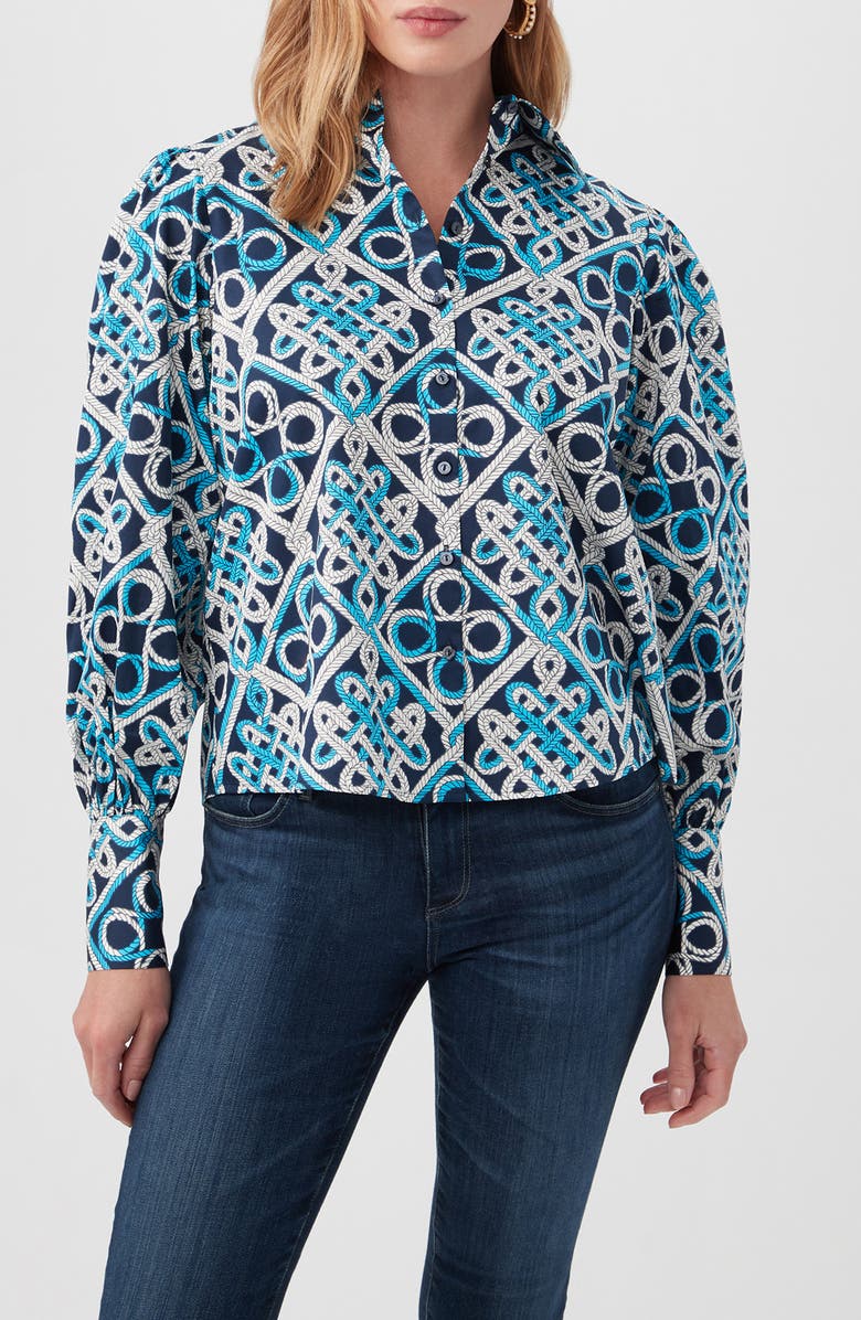 Trina Turk Costa Organic Cotton Button-Up Top, Main, color, Blue Multi
