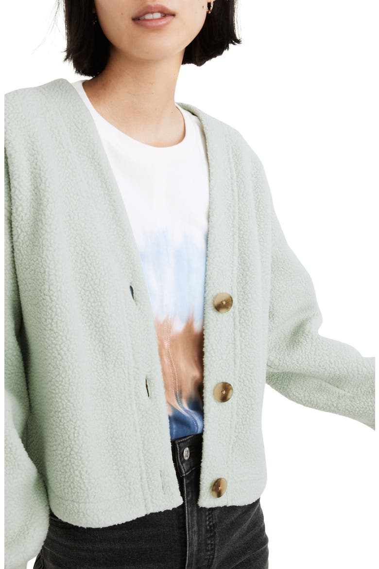 Resourced Faux Shearling Crop Cardigan, Main, color, SUNFADED MINT