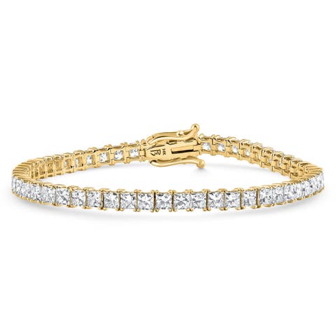 9.20ct Princess Cut Diamond 7" Tennis Bracelet 14k Gold Lab Grown