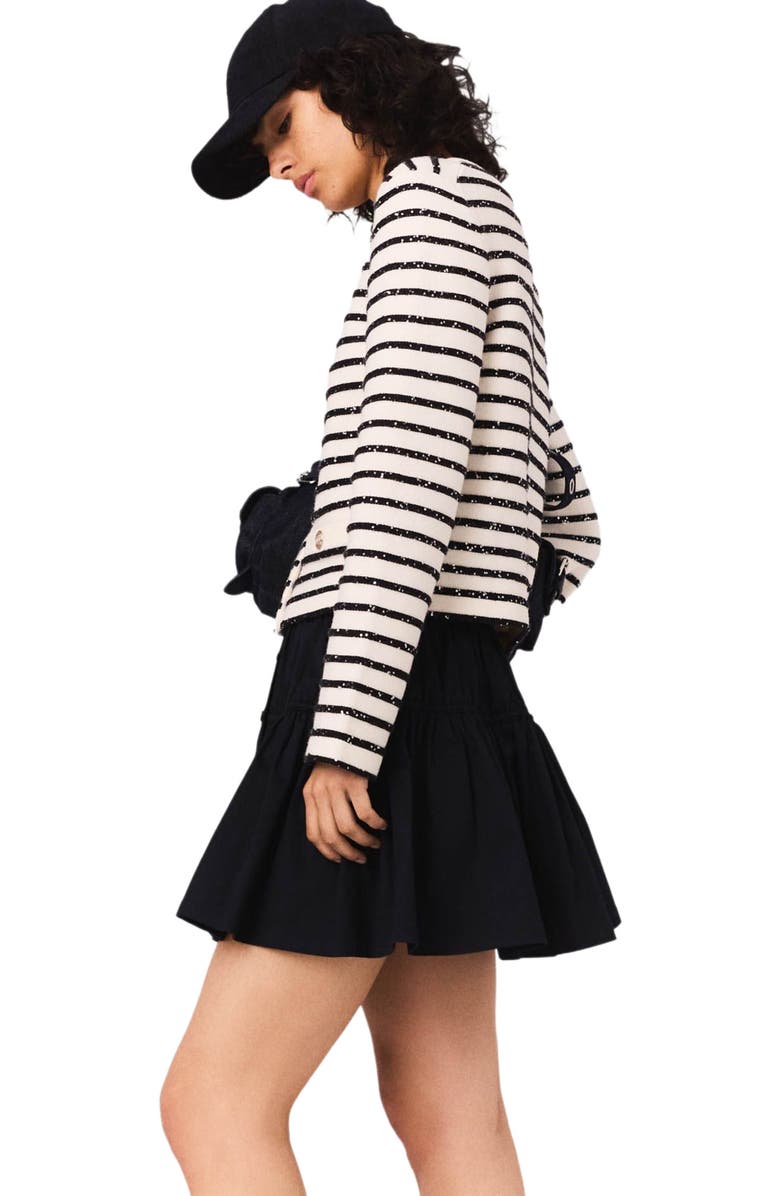 maje Sequined wool cardigan, Alternate, color, White/Navy