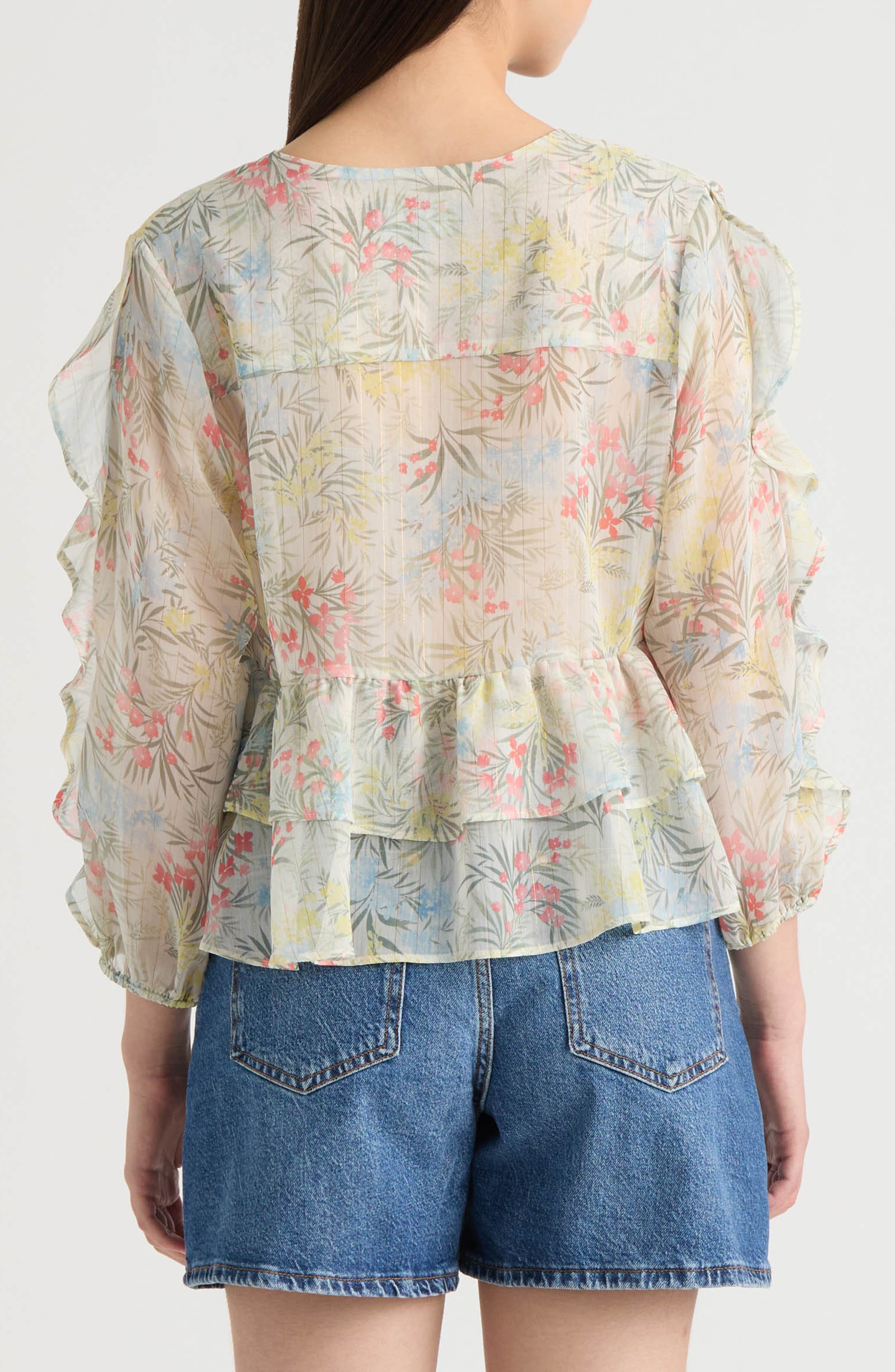 Floral Ruffle Chiffon Babydoll Top - image 2