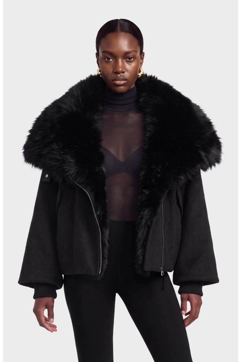 Zaria Coat With Faux Fur Collar, Main, color, Black