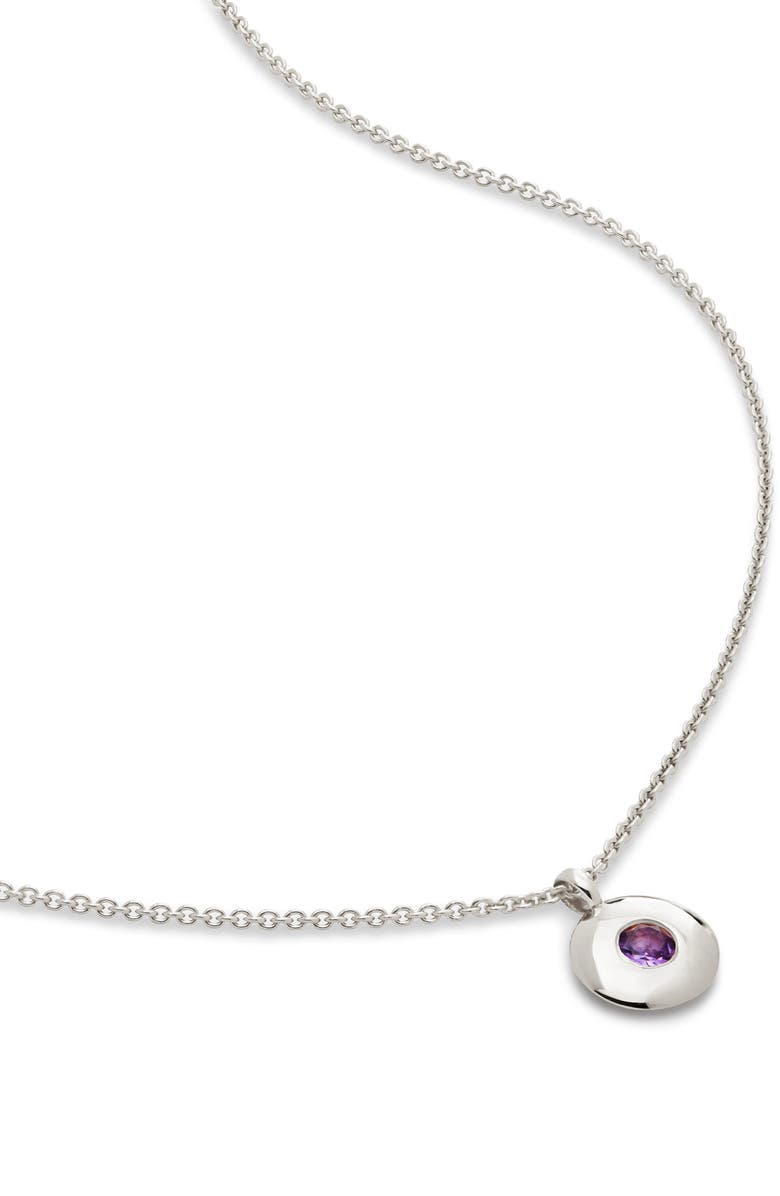 Monica Vinader February Birthstone Amethyst Pendant Necklace, Main, color, Sterling Silver