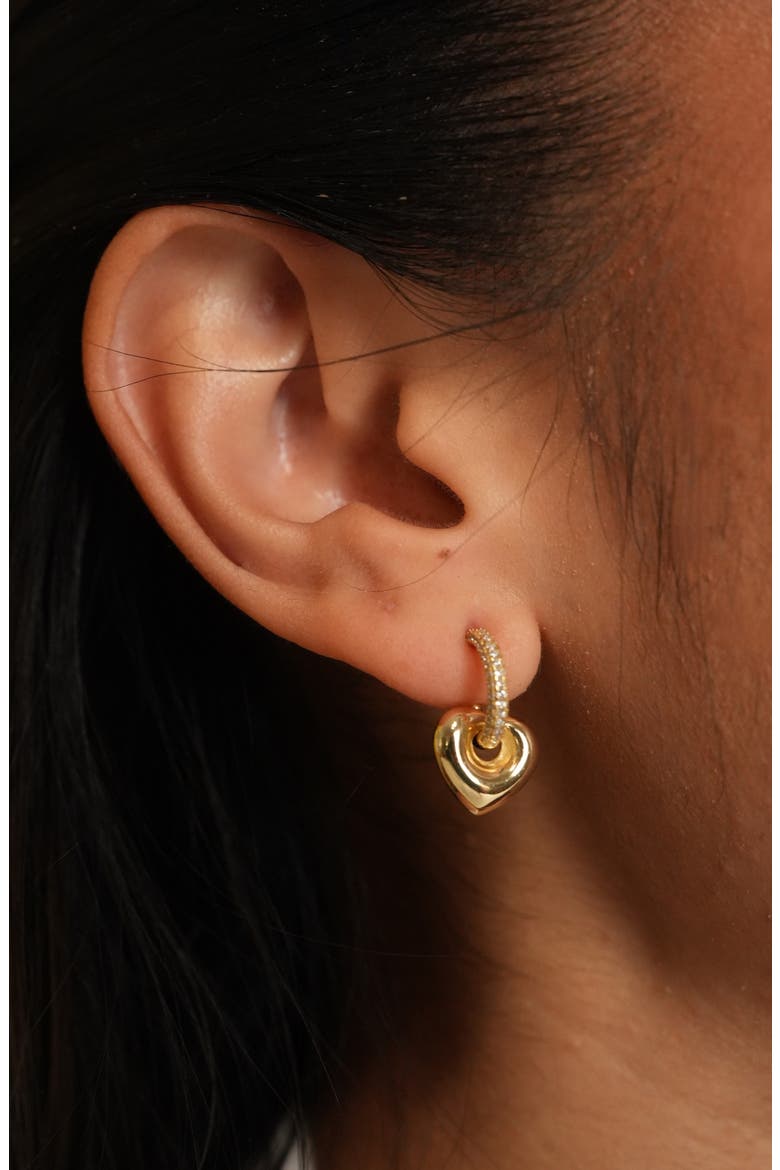 Puffy Heart Cubic Zirconia Hoop Earrings, Alternate, color, GOLD