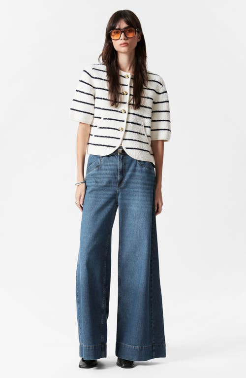 & Other Stories Stacy Stripe Short Sleeve Cotton & Wool Blend Cardigan