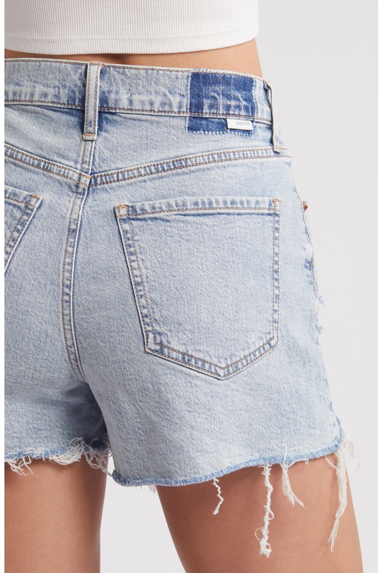 Troublemaker Distressed High Waist Denim Shorts, Alternate, color, JUST KISSED