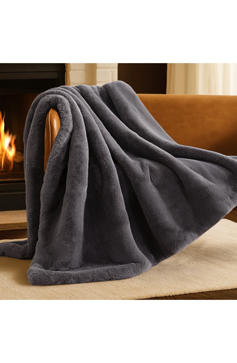 Bare Home Faux Fur Throw  Blanket, Alternate, color, Dark Grey