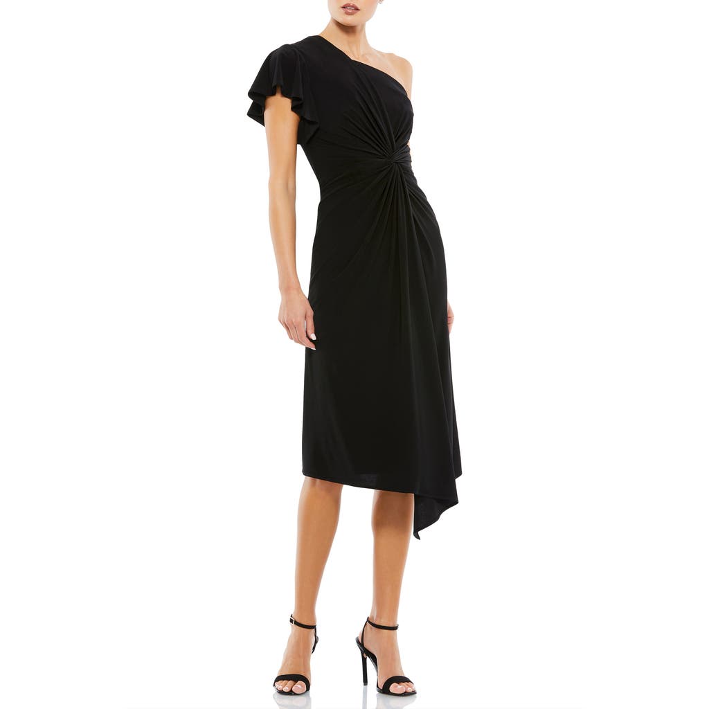Mac Duggal One Shoulder Midi Length Jersey Dress In Black