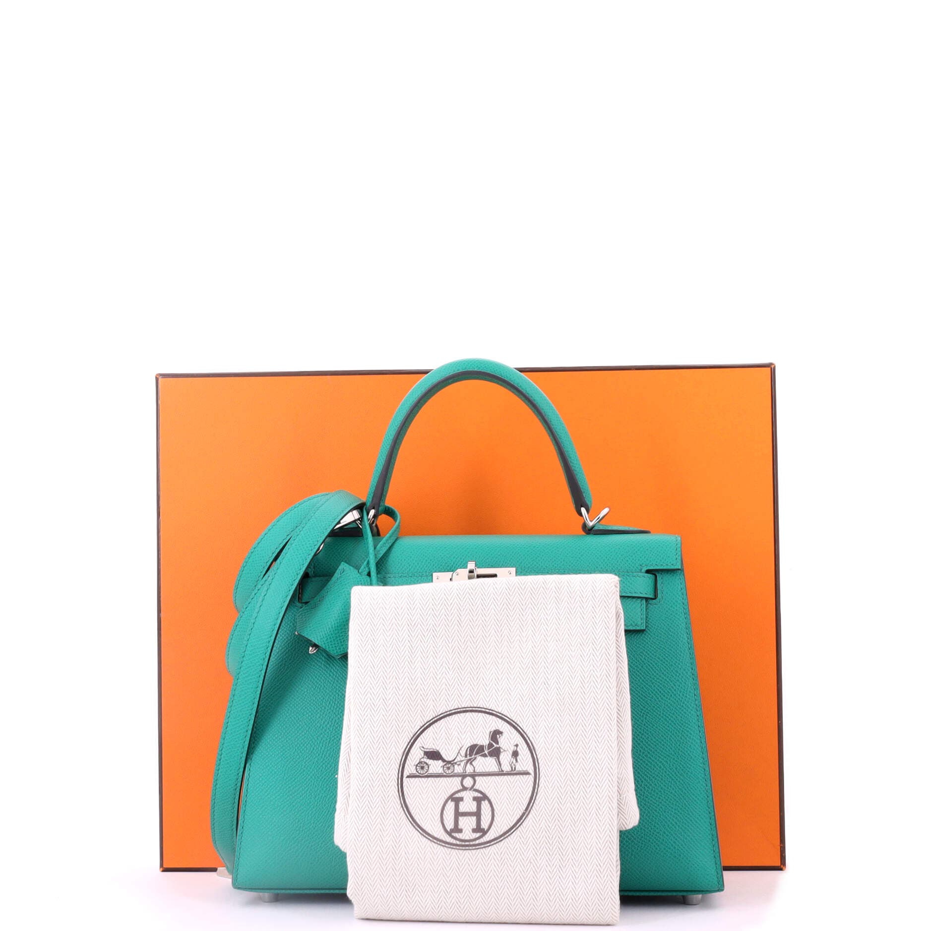 Pre-Owned Hermes Kelly Handbag Green Epsom with Palladium Hardware 25, Alternate, color, Vert Jade