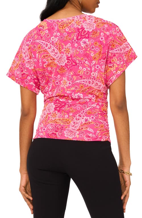 Chaus Floral Print Ruched Knit Top In Pink
