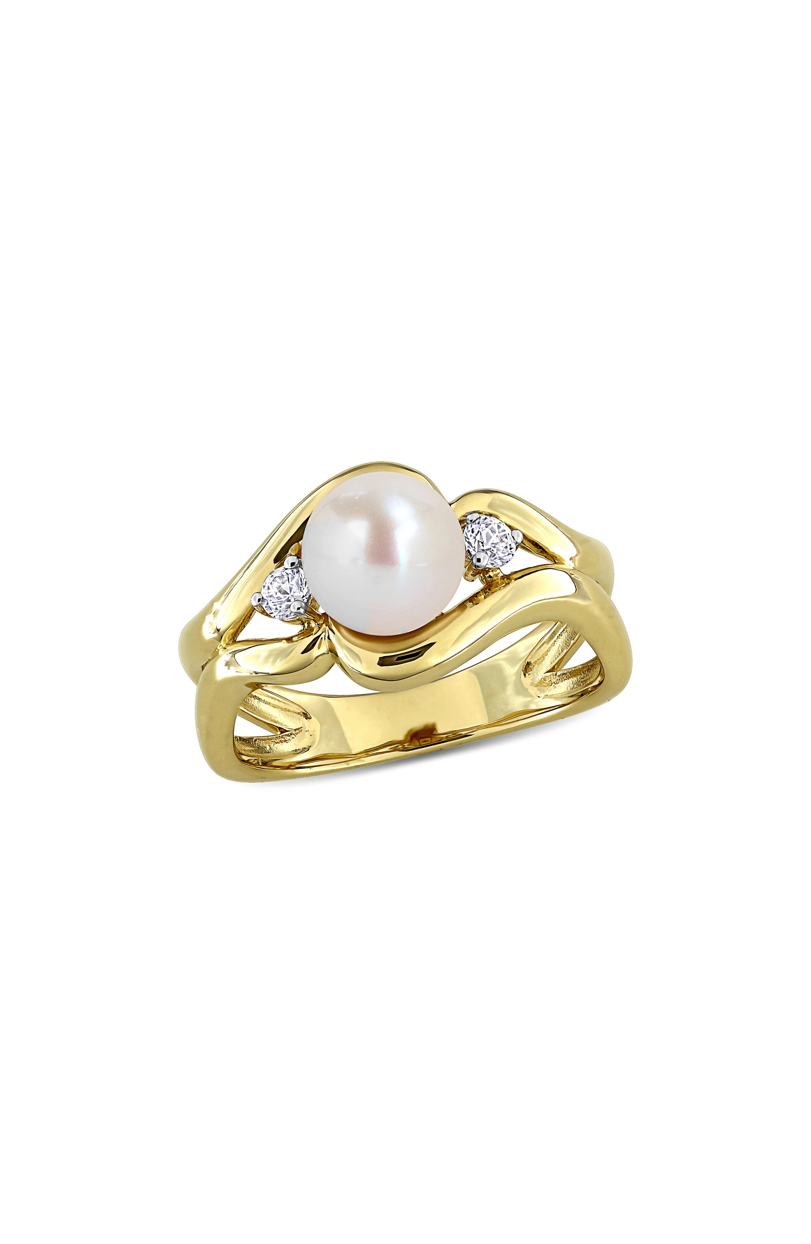 DELMAR 7-7.5mm Cultured Freshwater Pearl & White Sapphire Open Band Ring