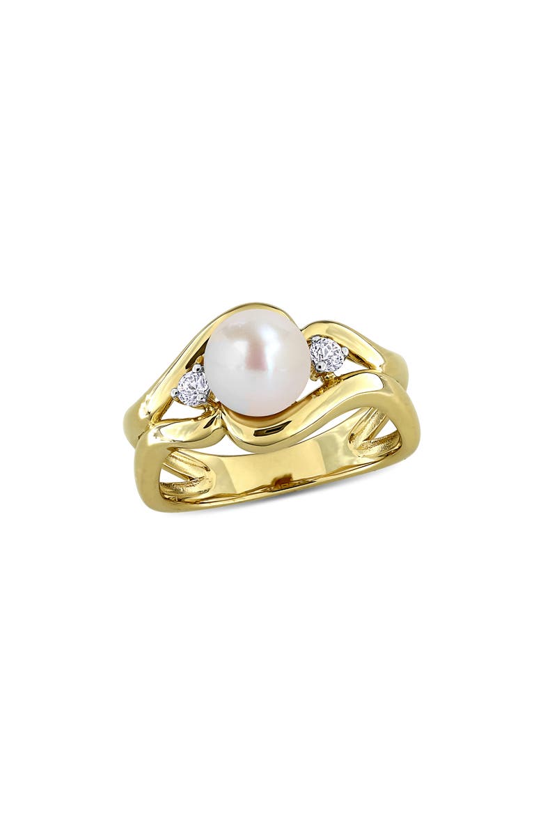 7-7.5mm Cultured Freshwater Pearl & White Sapphire Open Band Ring, Main, color, WHITE
