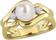 DELMAR 7-7.5mm Cultured Freshwater Pearl & White Sapphire Open Band Ring