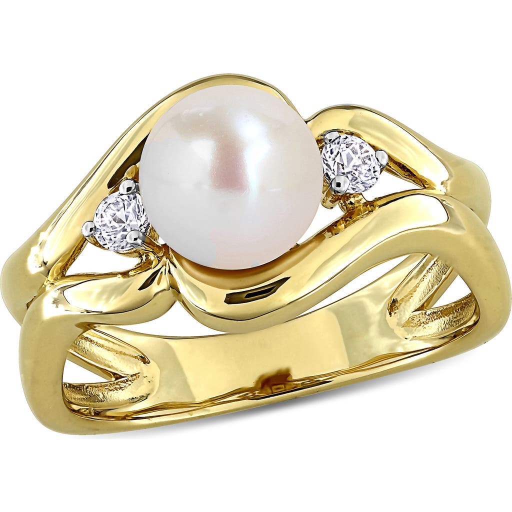 Delmar 7-7.5mm Cultured Freshwater Pearl & White Sapphire Open Band Ring In Gold
