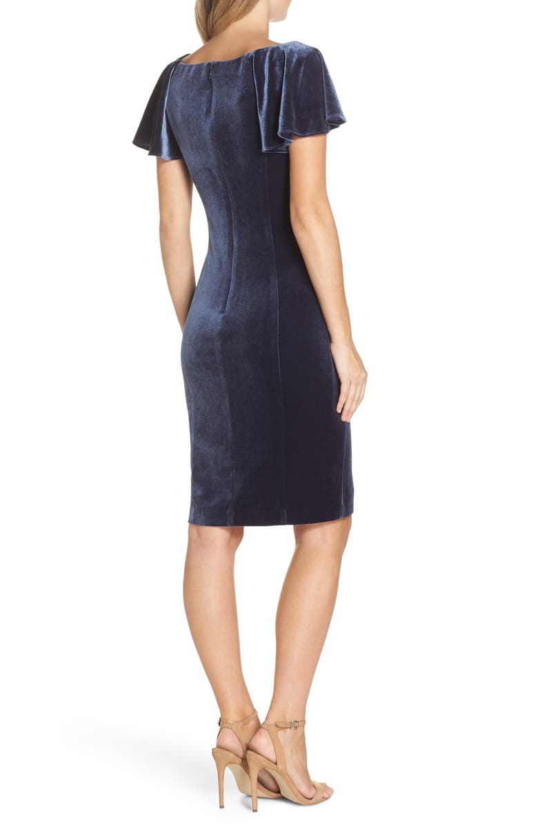 Eliza J Scoop Neck Flutter Sleeve Velvet Sheath Dress, Alternate, color,