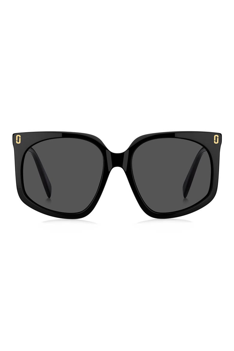 57mm Geometric Square Sunglasses, Main, color, BLACK/ GREY