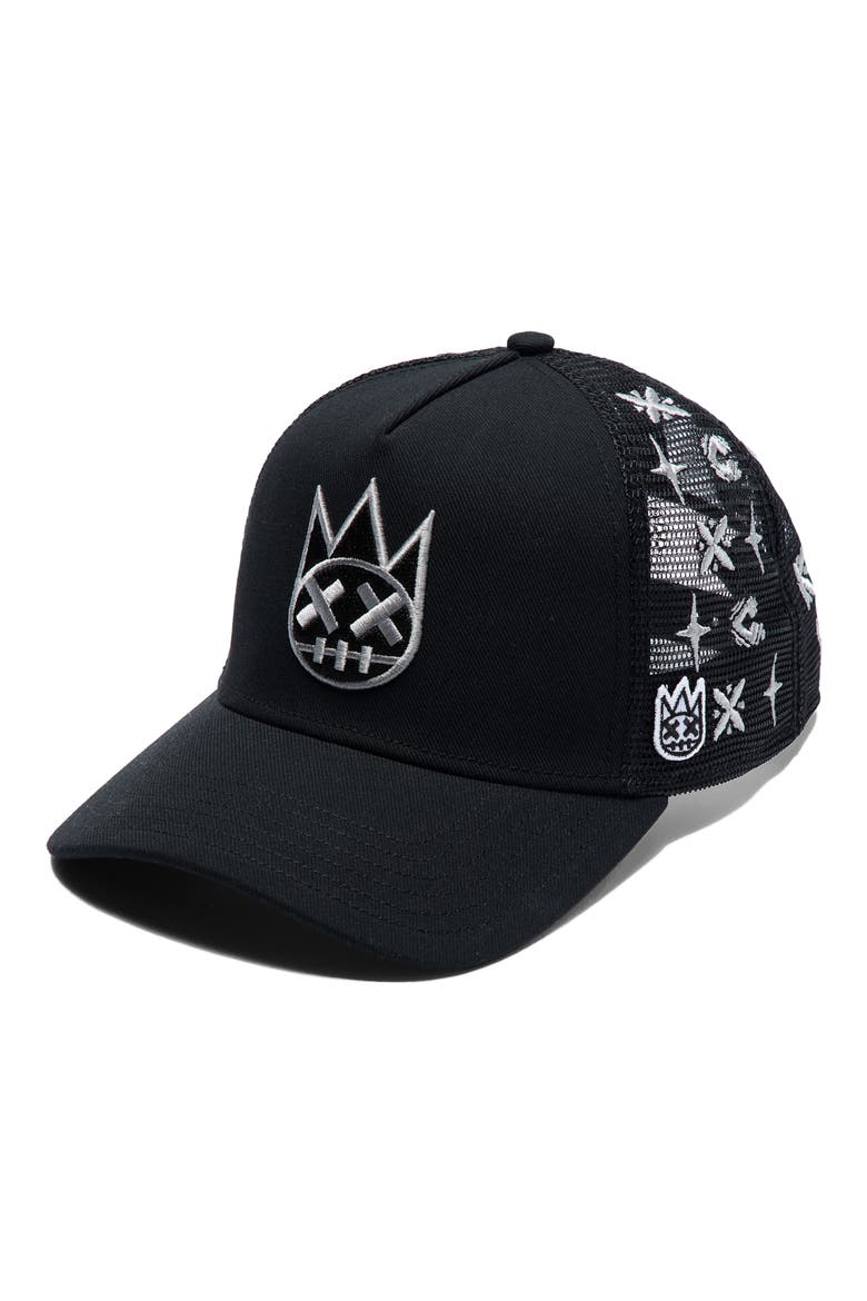 Shimuchan Logo Embroidered Trucker Hat, Main, color, BLACK