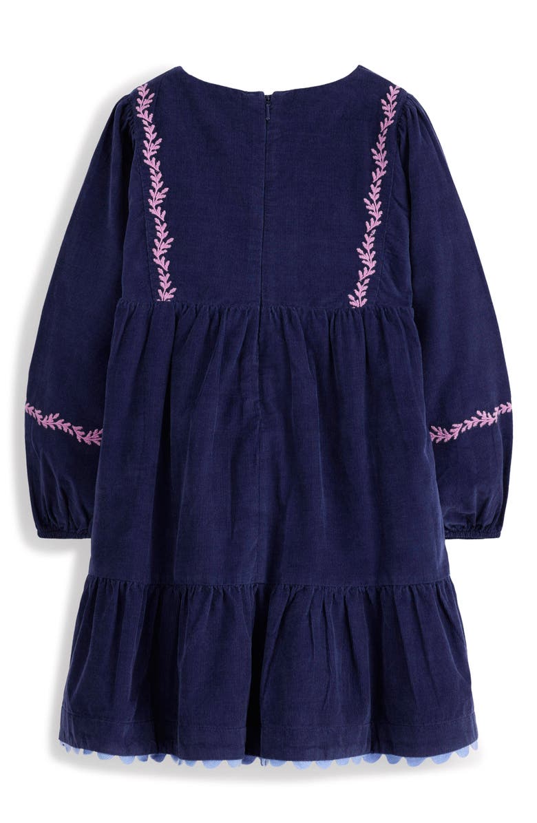 Mini Boden Kids' Floral Embroidery Corduroy Dress, Alternate, color, College Navy