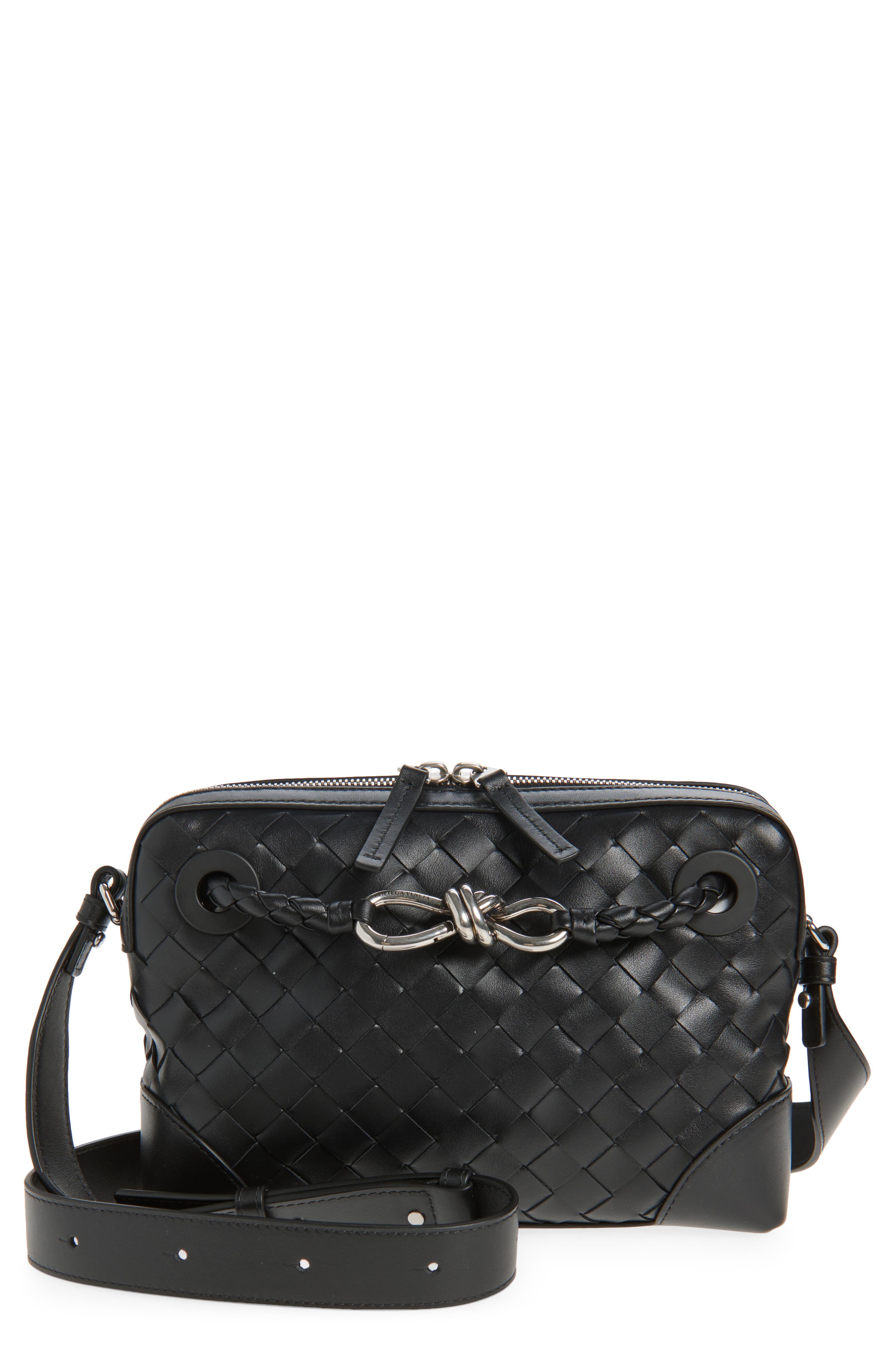 Bottega Veneta Andiamo Leather Messenger Bag, Main, color, 1249 Black-Vintage Sil-Bl