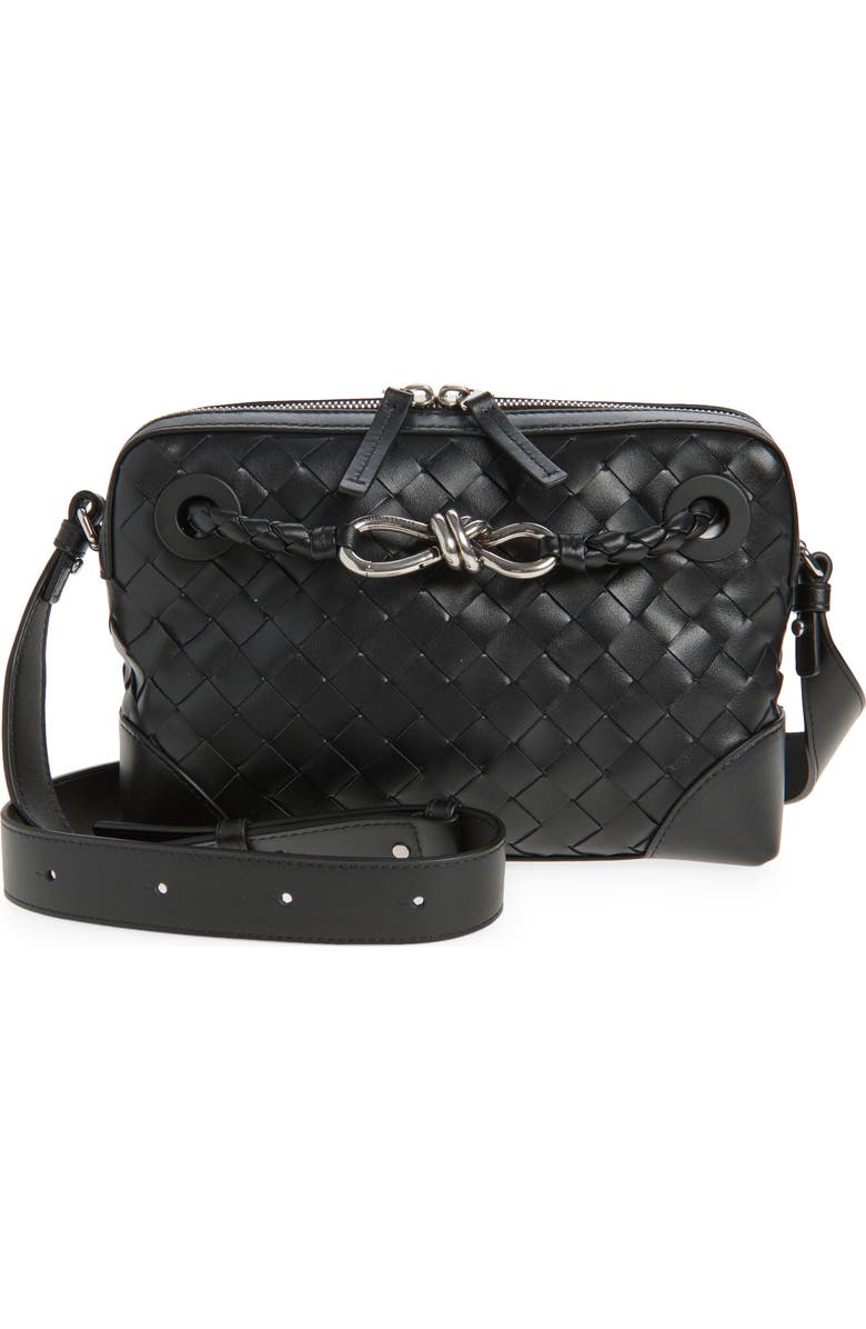 Bottega Veneta Andiamo Leather Messenger Bag, Main, color, 1249 Black-Vintage Sil-Bl