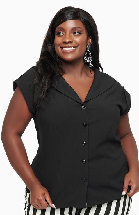 Plus Size 1960s Twill Sleeveless Blouse